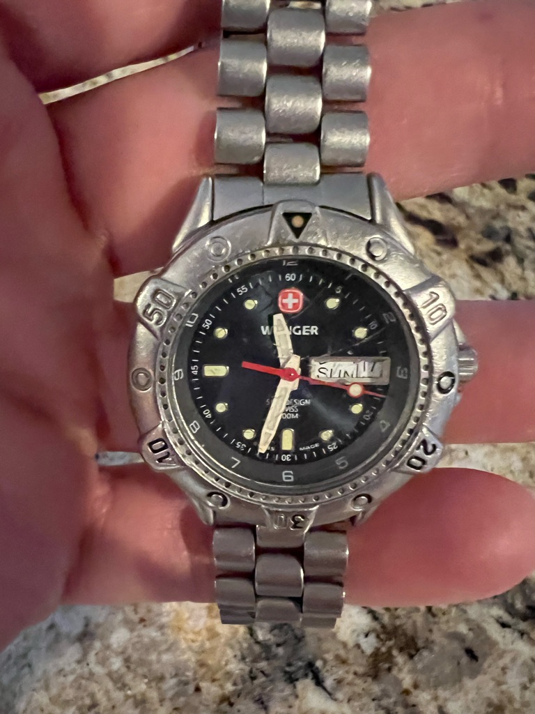 Wenger Stainless Steel Watch  Black Dial With DayDate